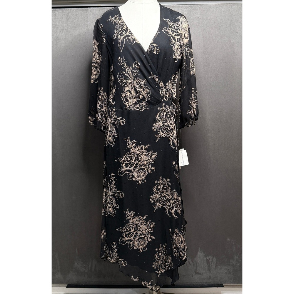 Y2K Jonathan‎ Martin Studio Wrap Dress NWT Womens 10 Blk Silk Asymmetrical Hem